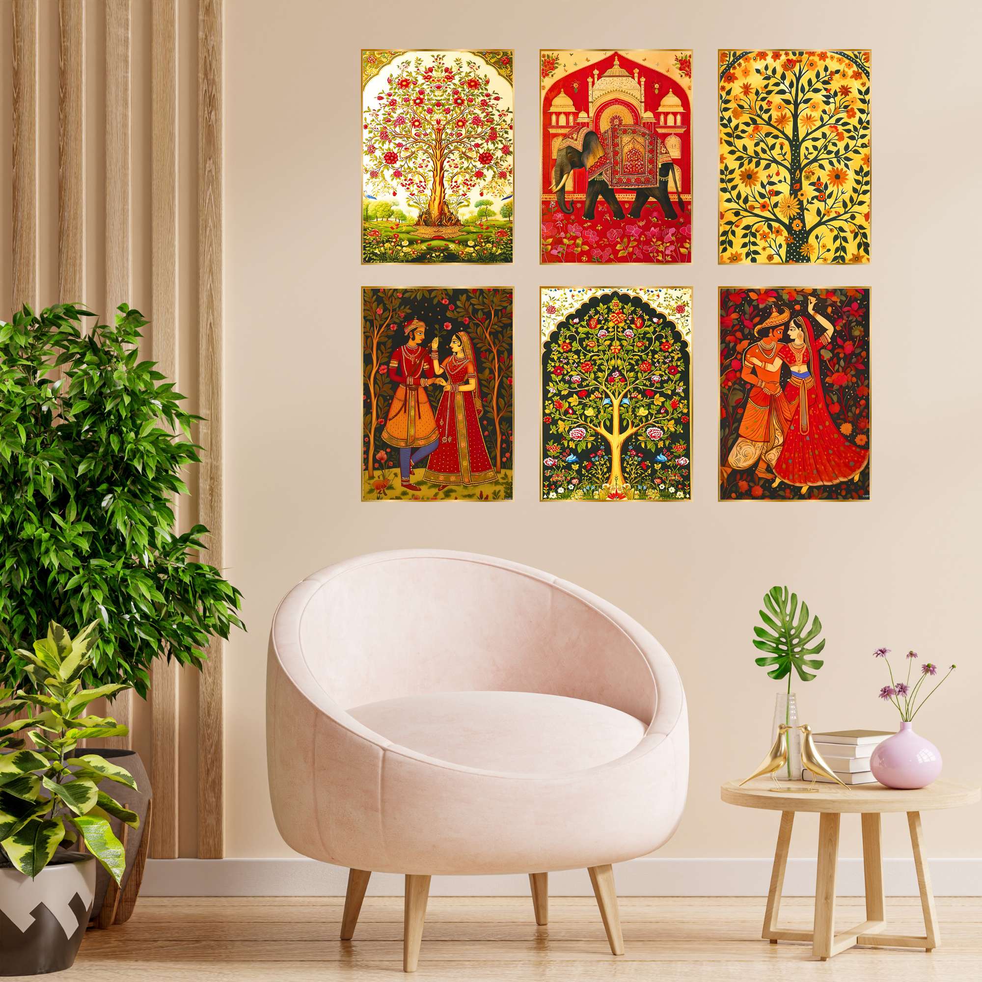 Set of Six Wall Paintings for Wall Dacoration Golden Framed Wall Paintings for Living Room & Bedroom Wall Art for Home Decoration & Office Wall Décor (17x13 inch CH-GD6-10)